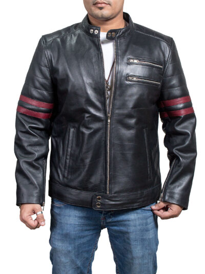 red stripes leather jacket