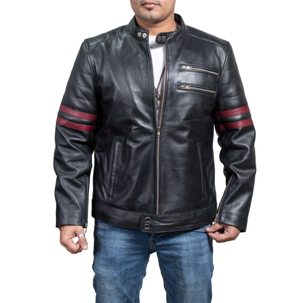 red stripes leather jacket