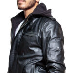 High-Street Slim Fit Biker Faux Hooded Leather Jacket – Black