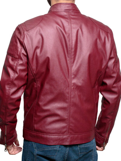 Men's Red Faux Leather Biker Jacket - Image 2
