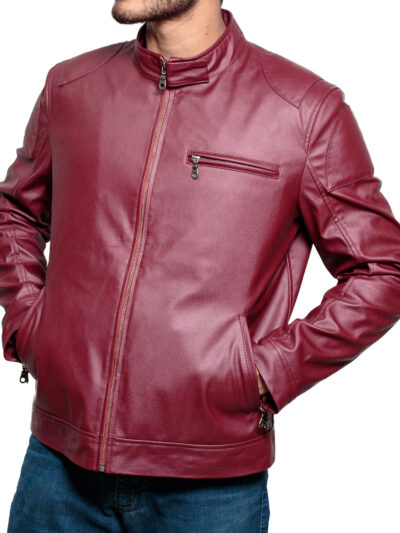 Men's-Red-Faux-Leather-Biker-Jacket