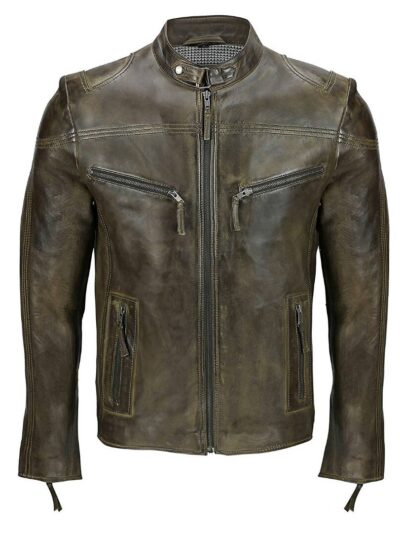 Men’s-Cafe-Racer-Blackish-Leather-Jacket