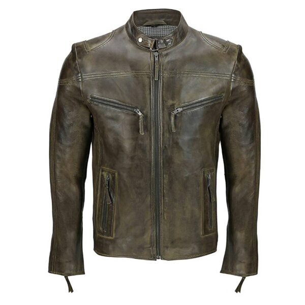 Men’s-Cafe-Racer-Blackish-Leather-Jacket