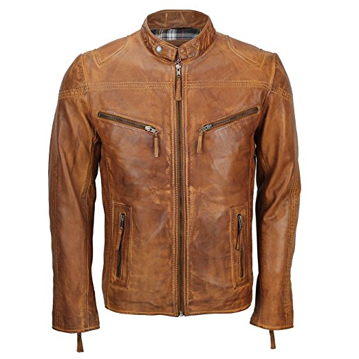 Men’s Stylish Vintage Tan Brown Leather Biker Jacket | XtremeJackets