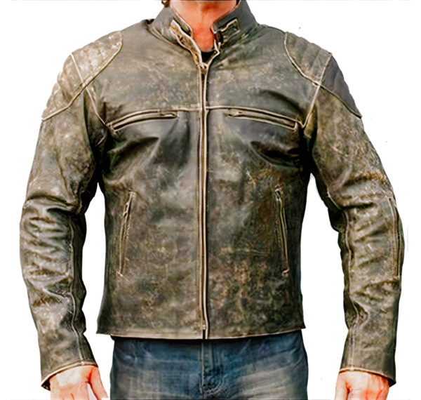 Men’s Cafe Racer Vintage Distressed Leather Biker Jacket motorcycle