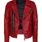 Men’s Lambskin Stylish Motorcycle Slim Fit Red Leather Jacket