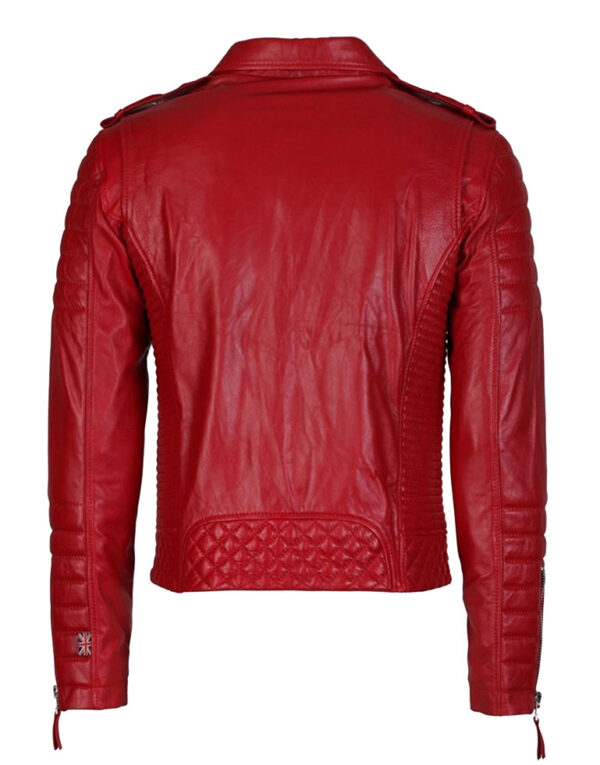 Leather Lifestyle Lambskin Real Leather Jacket Mens Slim Fit Biker Motorcycle Red MJ86