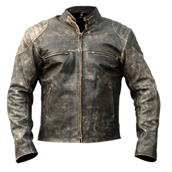 Men’s Cafe Racer Vintage Distressed Leather Biker Jacket motorcycle