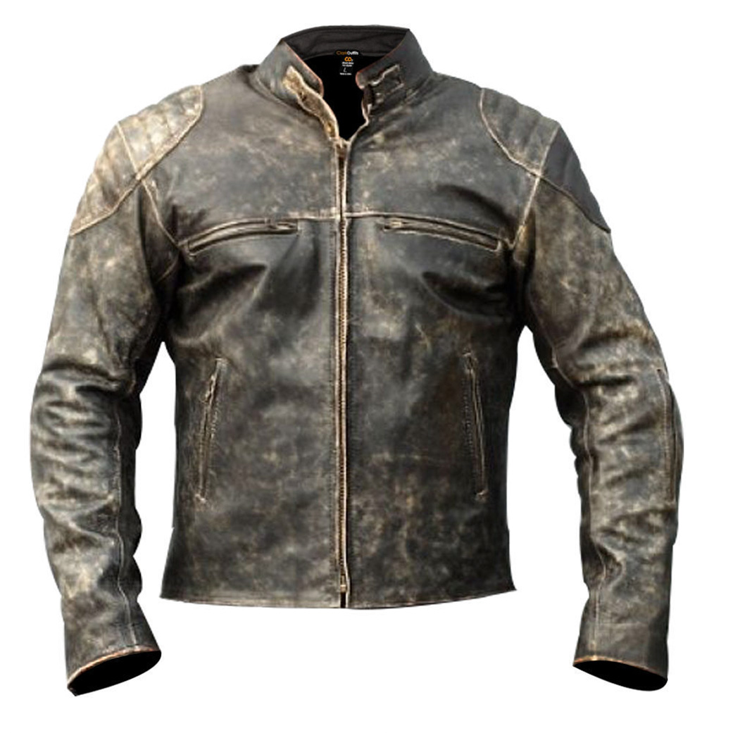 Men’s Cafe Racer Distressed Biker Leather Jacket ...