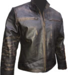 New Men Vintage Biker Retro Motorcycle Cafe Racer Distressed Leather Jacket