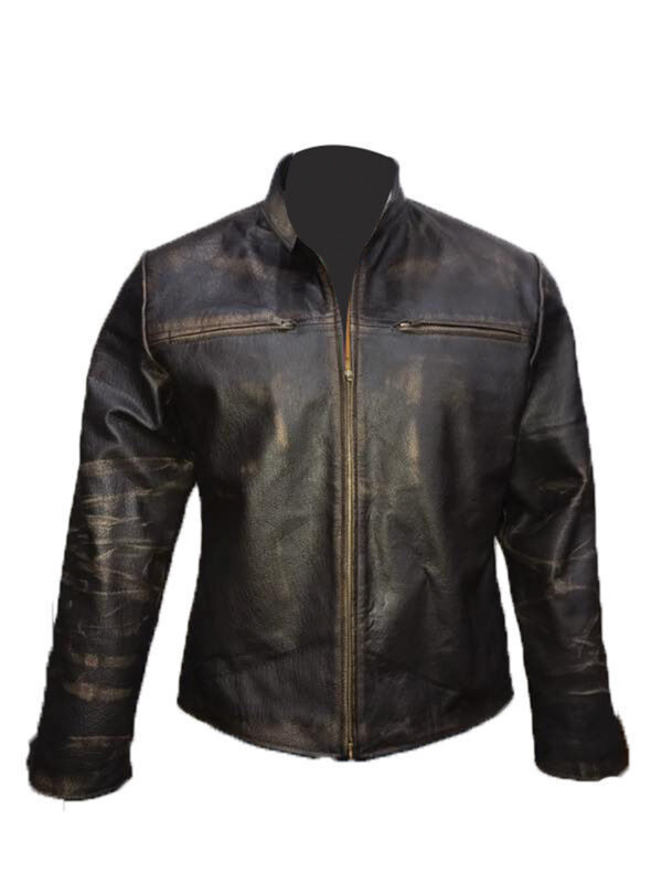 Iconic Cafe Racer Distressed Black Leather Biker Jacket