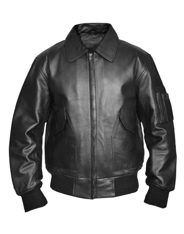 CWU 45P Flight Black Leather Bomber Jacket Mens