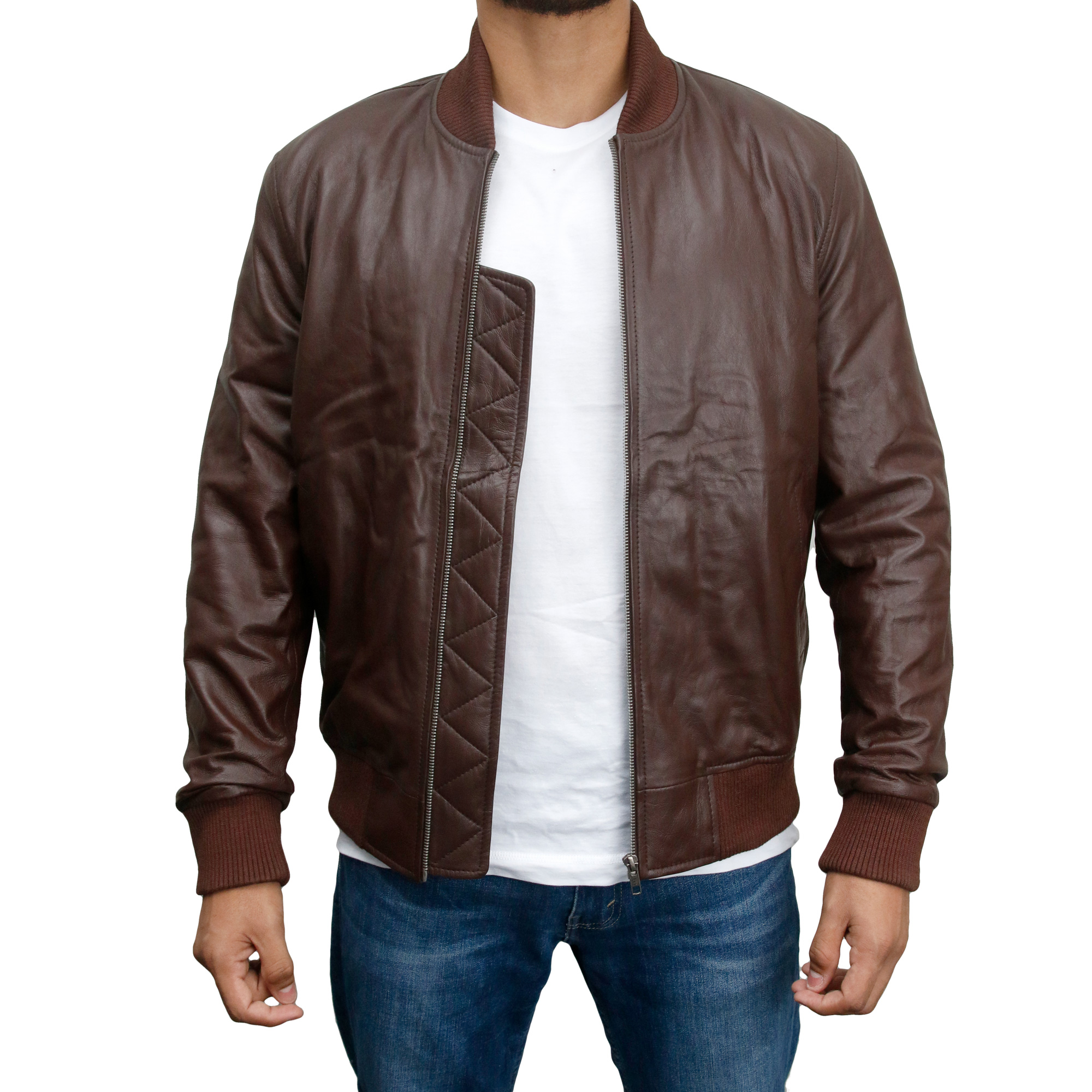 Men's Italiano Classic Brown Nappa Leather Bomber Jacket