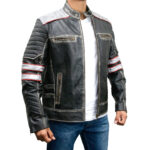 Retro Style Cafe Racer Moto Biker Distressed Leather Jacket