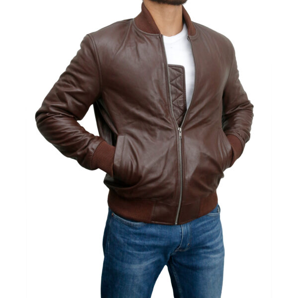 Italiano Classic Brown Nappa Leather Bomber Jacket