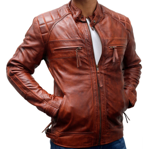 Classic Diamond Biker Style Leather Jacket Vintage Motorcycle Leather Jacket