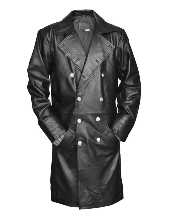 German Military Officer Long Black Leather Coat mens