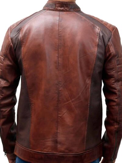 Cafe Racer Vintage Distressed Brown Leather Motorcycle Jacket - Image 2