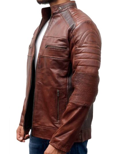 Cafe Racer Vintage Distressed Brown Leather Motorcycle Jacket - Image 3