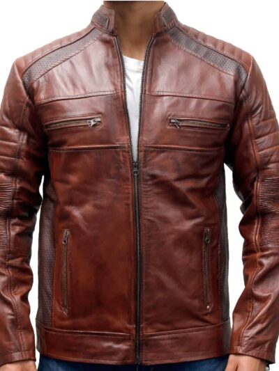 mens biker vintage motorcycle distressed brown leather jacket