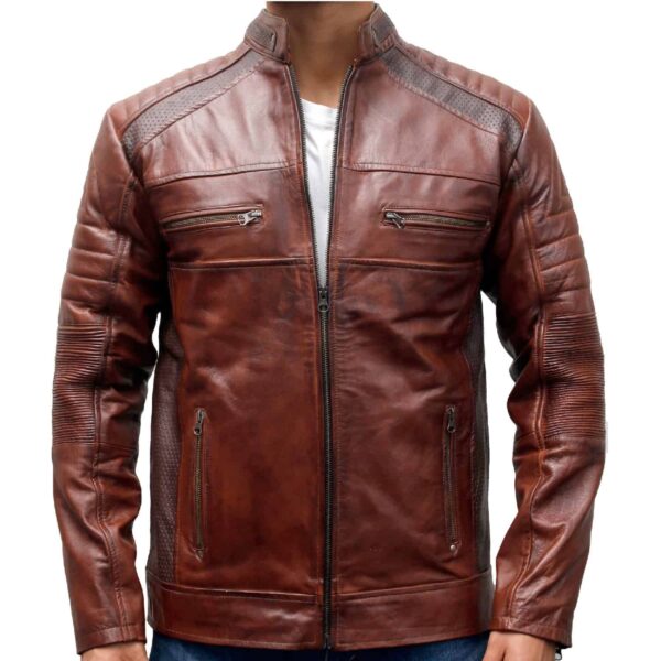mens biker vintage motorcycle distressed brown leather jacket