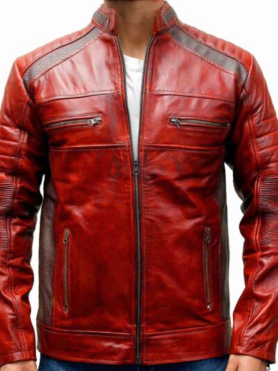 Cafe Racer Vintage Distressed Brown Leather Motorcycle Jacket - Image 7