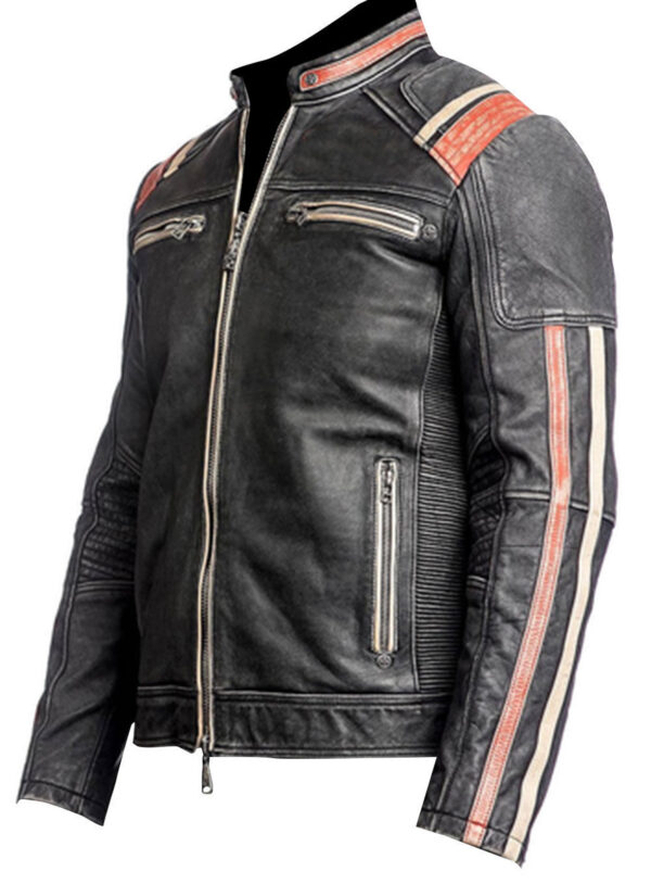 Men's Retro Moto Cafe Racer Distressed Black Leather Biker Jacket