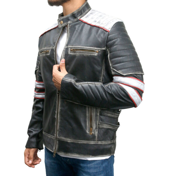 Men's Retro Style Cafe Racer Distressed Black Leather Biker Jacket