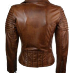 Women Slim Fit Brown Leather Jacket