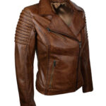 Women Slim Fit Brown Leather Jacket