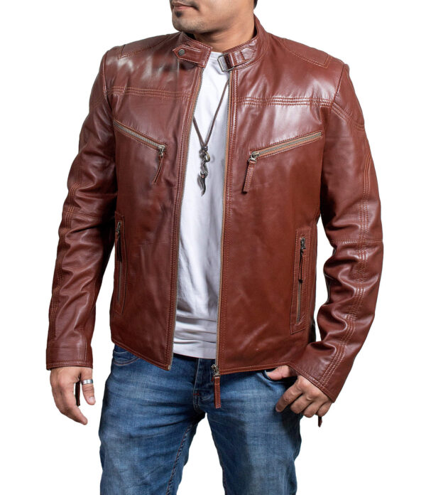 brown leather motorcycle jacket