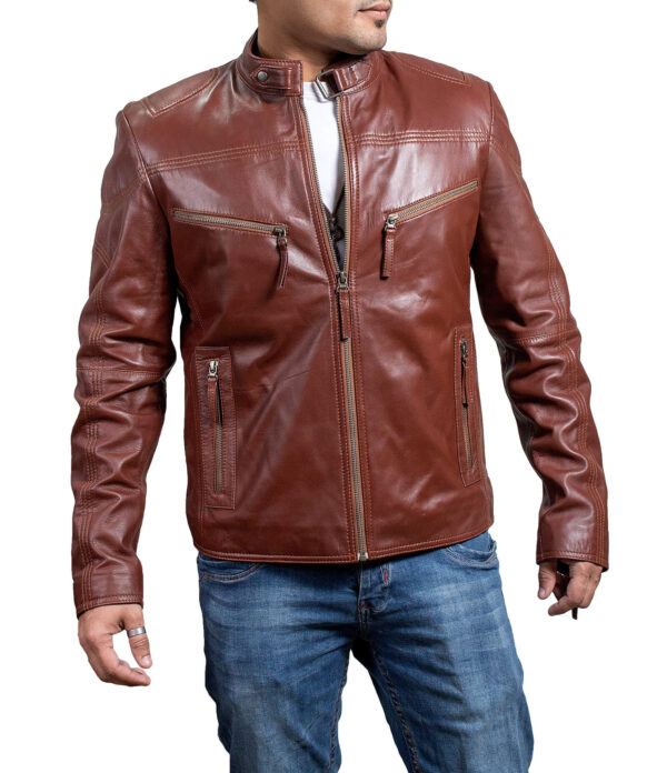 brown leather motorcycle jacket