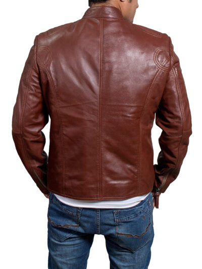 brown leather motorcycle jacket