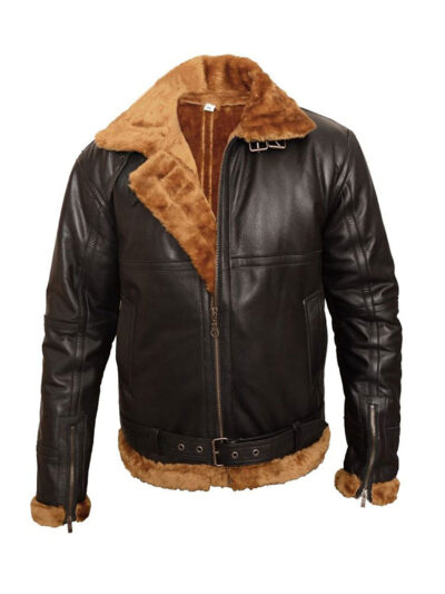 b-3 shearling sheepskin leather bomber jacket with fur