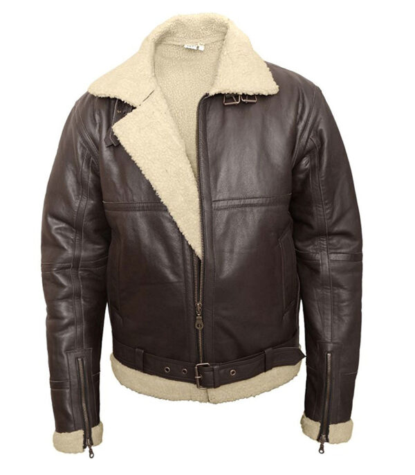 b3 shearling sheepskin brown leather bomber jacket with fur