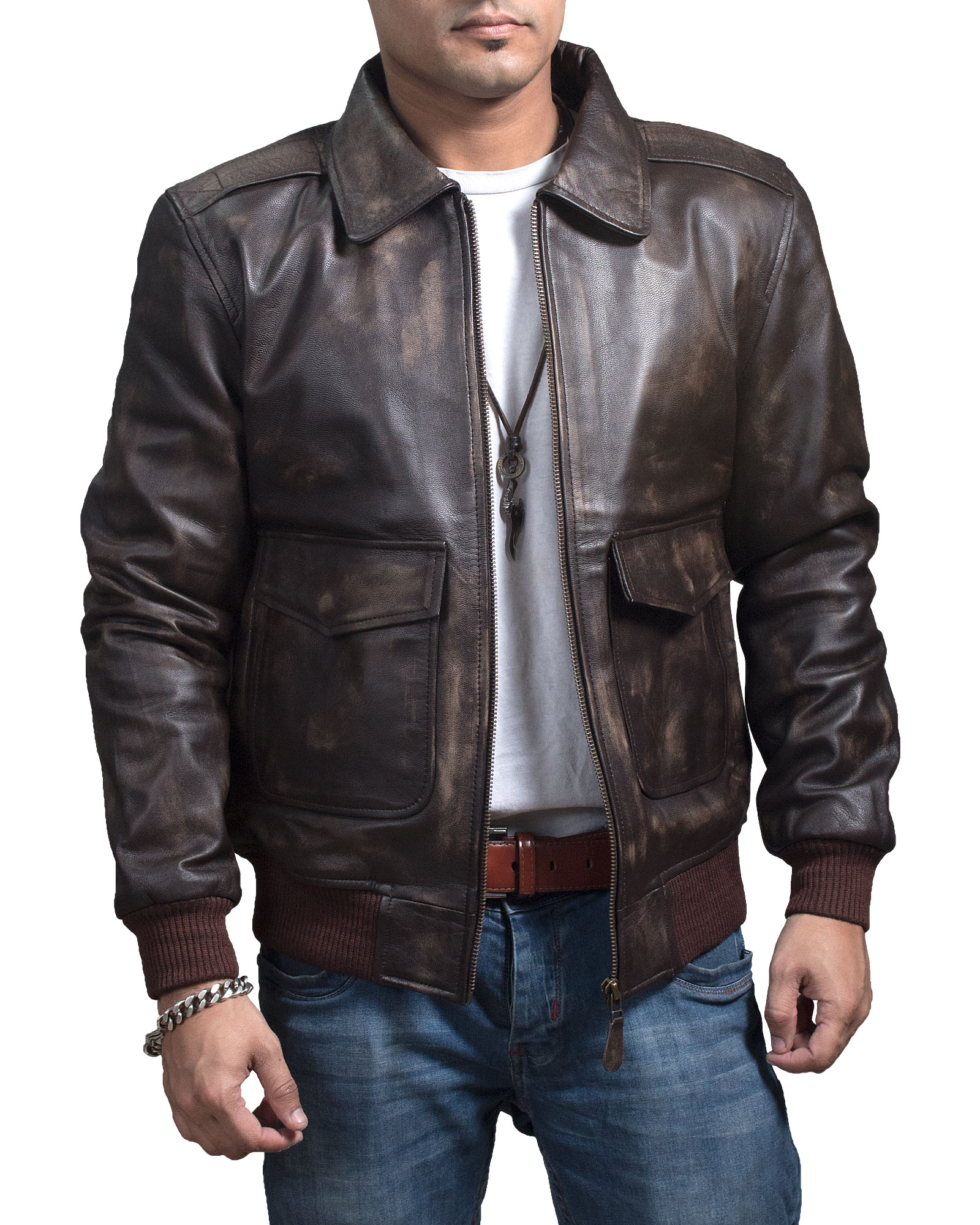 Mens A2 Flight Distressed Brown Leather Bomber Jacket | XtremeJackets