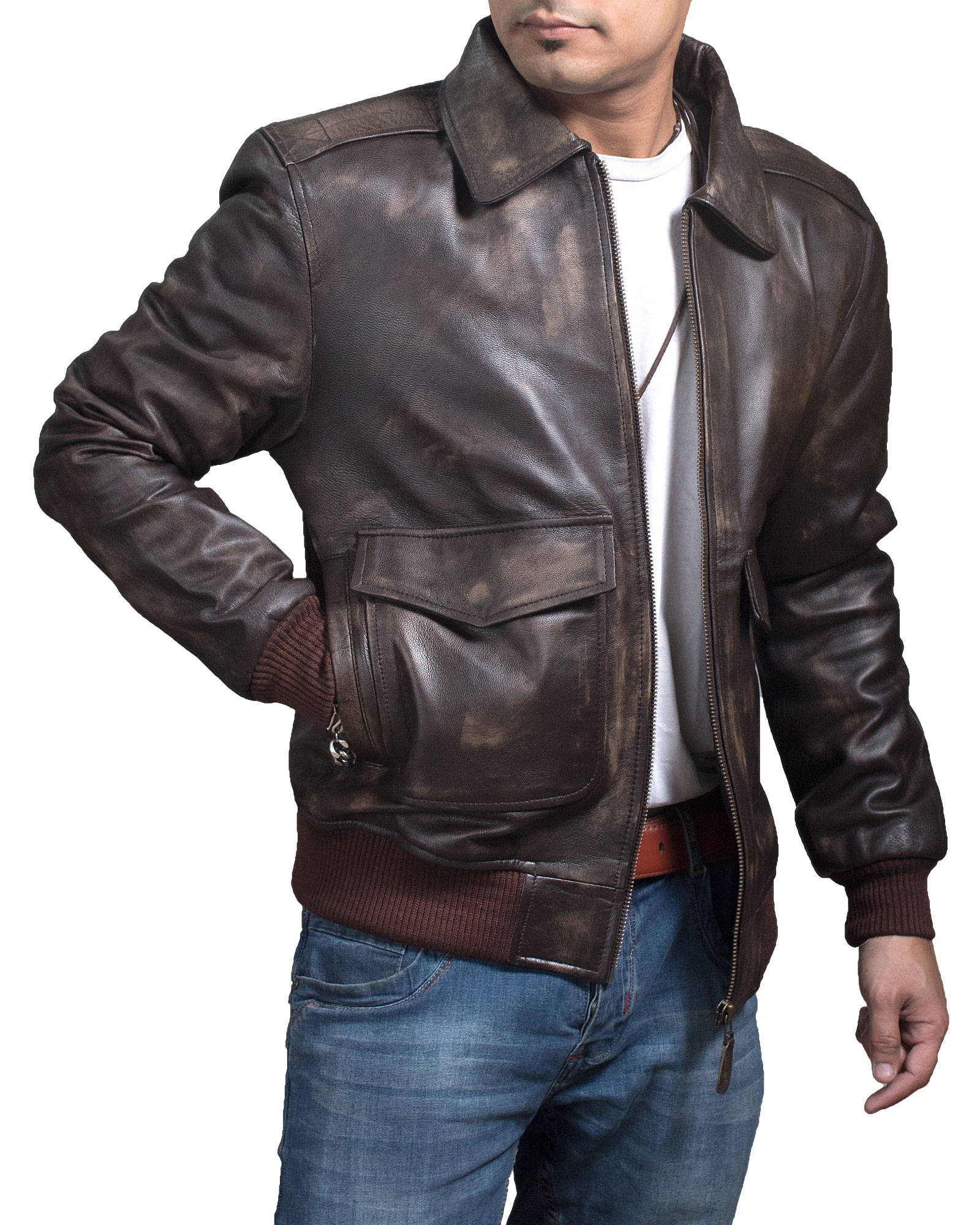 Mens A2 Flight Distressed Brown Leather Bomber Jacket | XtremeJackets