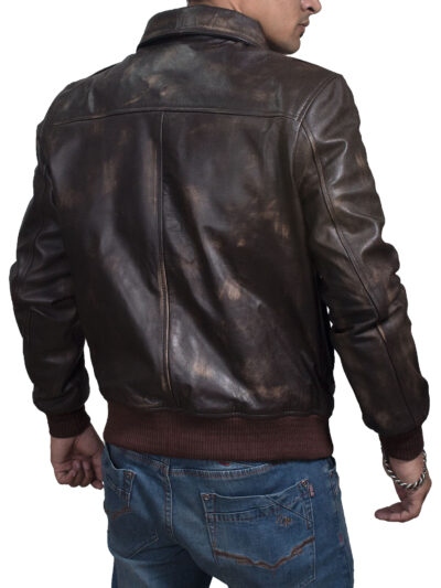 USAF A2 Flight Distressed Brown Leather Bomber Jacket - Image 3