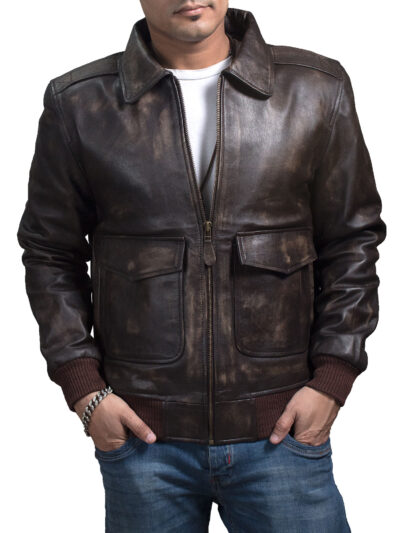 USAF A2 Flight Distressed Brown Leather Bomber Jacket - Image 4