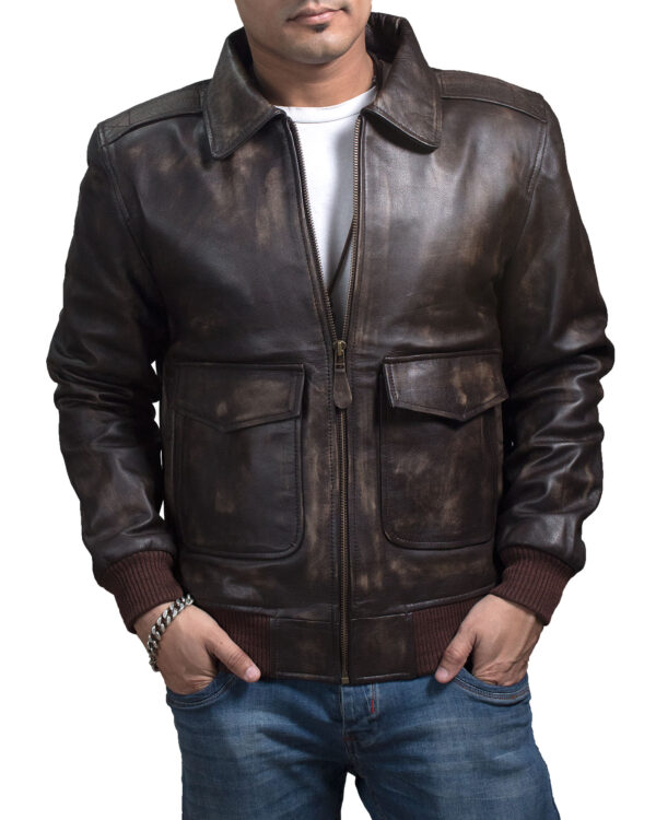 Mens A2 Flight Distressed Brown Leather Bomber Jacket | XtremeJackets