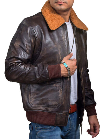 US Navy G 1 Flight Jacket - Distressed Brown Leather Bomber Jacket - Image 2
