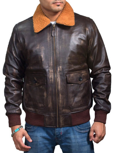 US Navy G 1 Flight Jacket - Distressed Brown Leather Bomber Jacket - Image 4