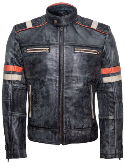 cafe racer distressed leather biker jacket men