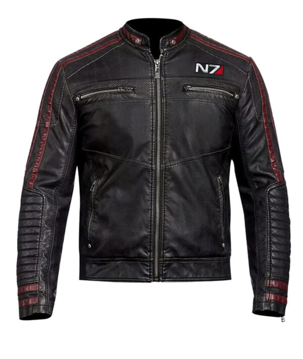 mass effect n7 black leather biker jacket mens