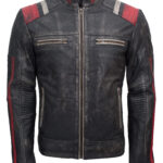 Mens Retro Cafe Racer Vintage Leather Motorcycle Jacket for Sale