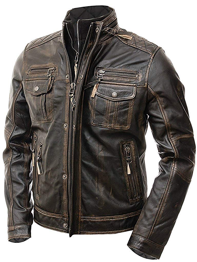 Cafe Racer Distressed Brown Leather Motorcycle Jacket | XtremeJackets