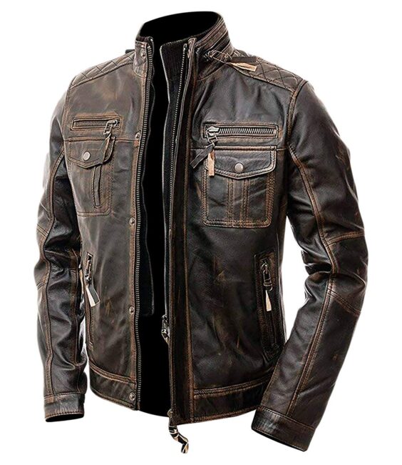 Cafe Racer Distressed Brown Leather Motorcycle Jacket | XtremeJackets