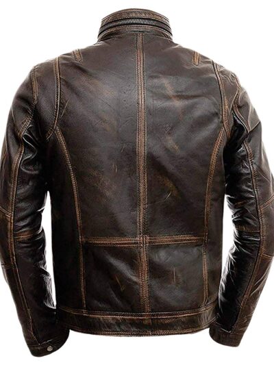 Cafe Racer Distressed Brown Leather Motorcycle Jacket - Image 3