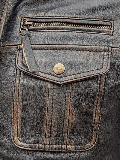 Cafe Racer Distressed Brown Leather Motorcycle Jacket - Image 4