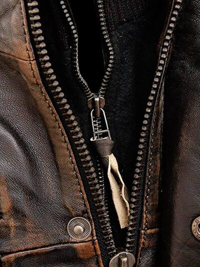 Cafe Racer Distressed Brown Leather Motorcycle Jacket - Image 5